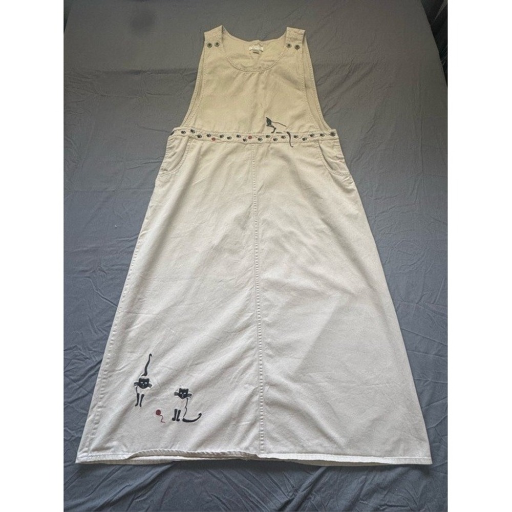 Christopher & Banks Vintage Y2K 2003 Cat Embroidered Khaki Dress Size Large - Picture 5 of 8
